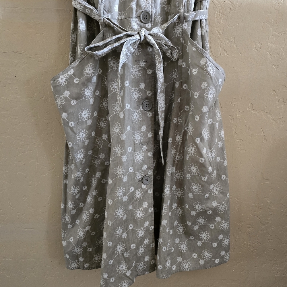 Mlle Gabrielle Floral Cotton Midi Dress Sage Green Large Cottagecore Button Up - Picture 7 of 16